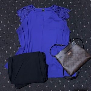 Royal blue, crocheted sleeve, adorable top